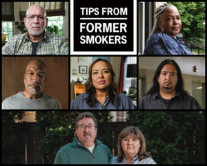 image shows seven people featured in testimonial "Tips from Former Smokers" PSAs from the CDC